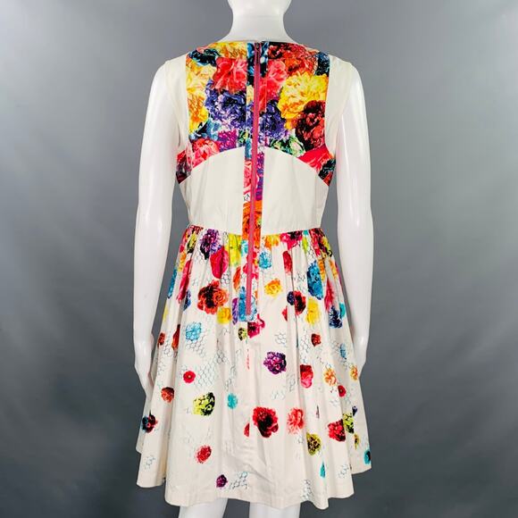 PRABAL GURUNG Size 8 White Multi Color Cotton Blend Floral Sleeveless Dress - Picture 4 of 7